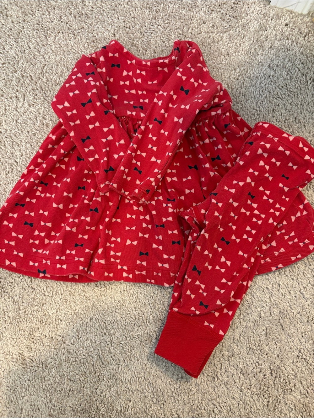 Hanna Andersson Red Bow-Print Kids Dress & Leggings Set